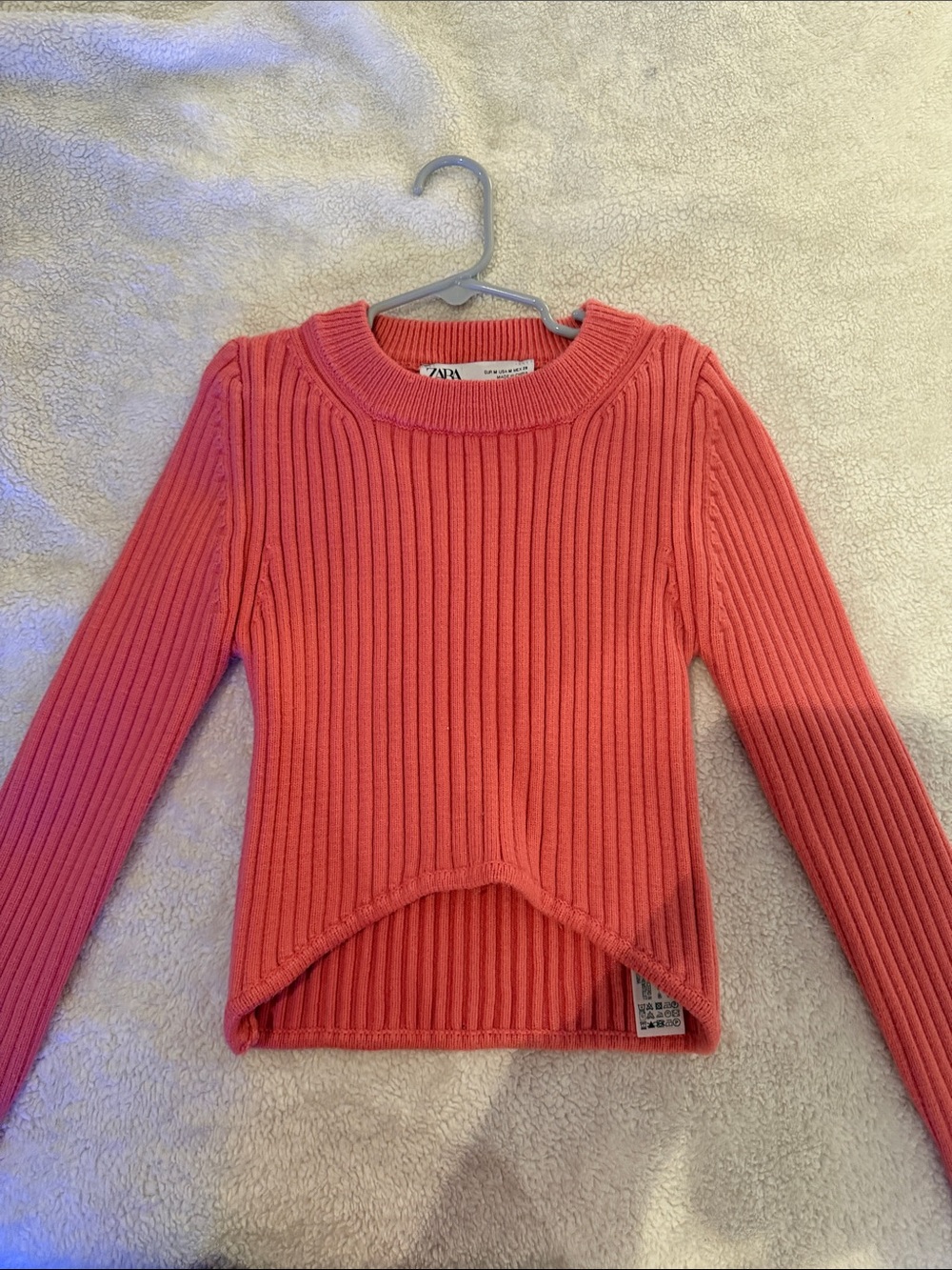 Zara Coral Pink Ribbed Crewneck Sweater